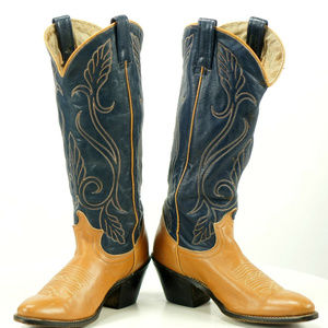 Acme Vintage Royal Blue Tan Leather Cowboy Boots TX79